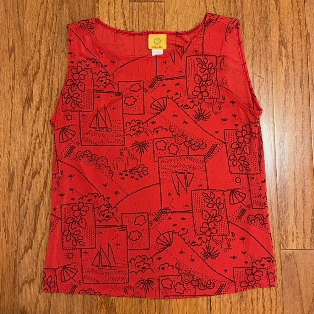 Ruby Rd. Red Sleeveless Printed Tank Top Size Medium - Picture 2 of 6